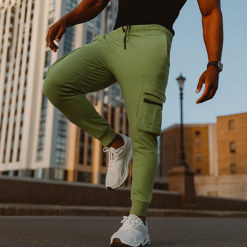 بنطال رياضي بسحاب وجيب نشط - زيتوني