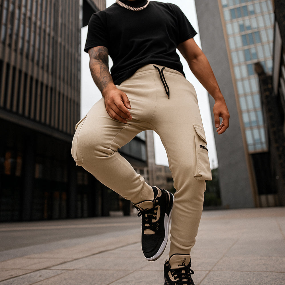 بنطال رياضي بسحاب وجيب نشط - بيج