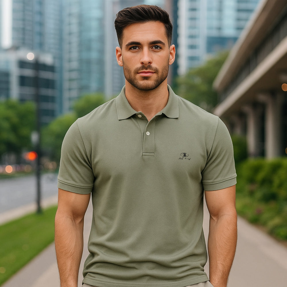 ACTIV EMB CASUAL POLO - D.GREY