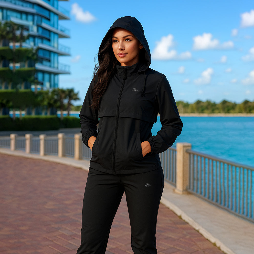 ACTIV CROW ZIPPER TRACKSUIT - WOMEN - BLACK - Activ Abou Alaa
