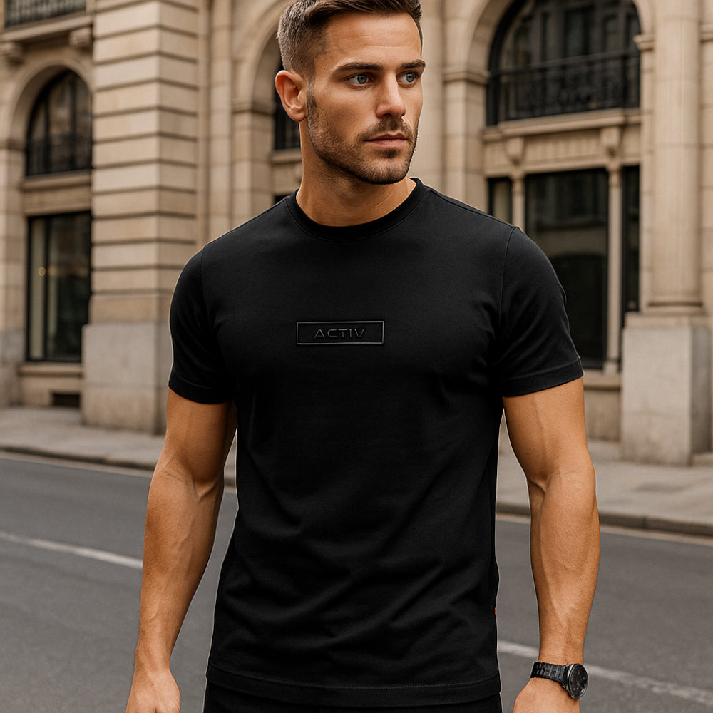 ACTIV EMB R.NECK T-SHIRT - BLACK