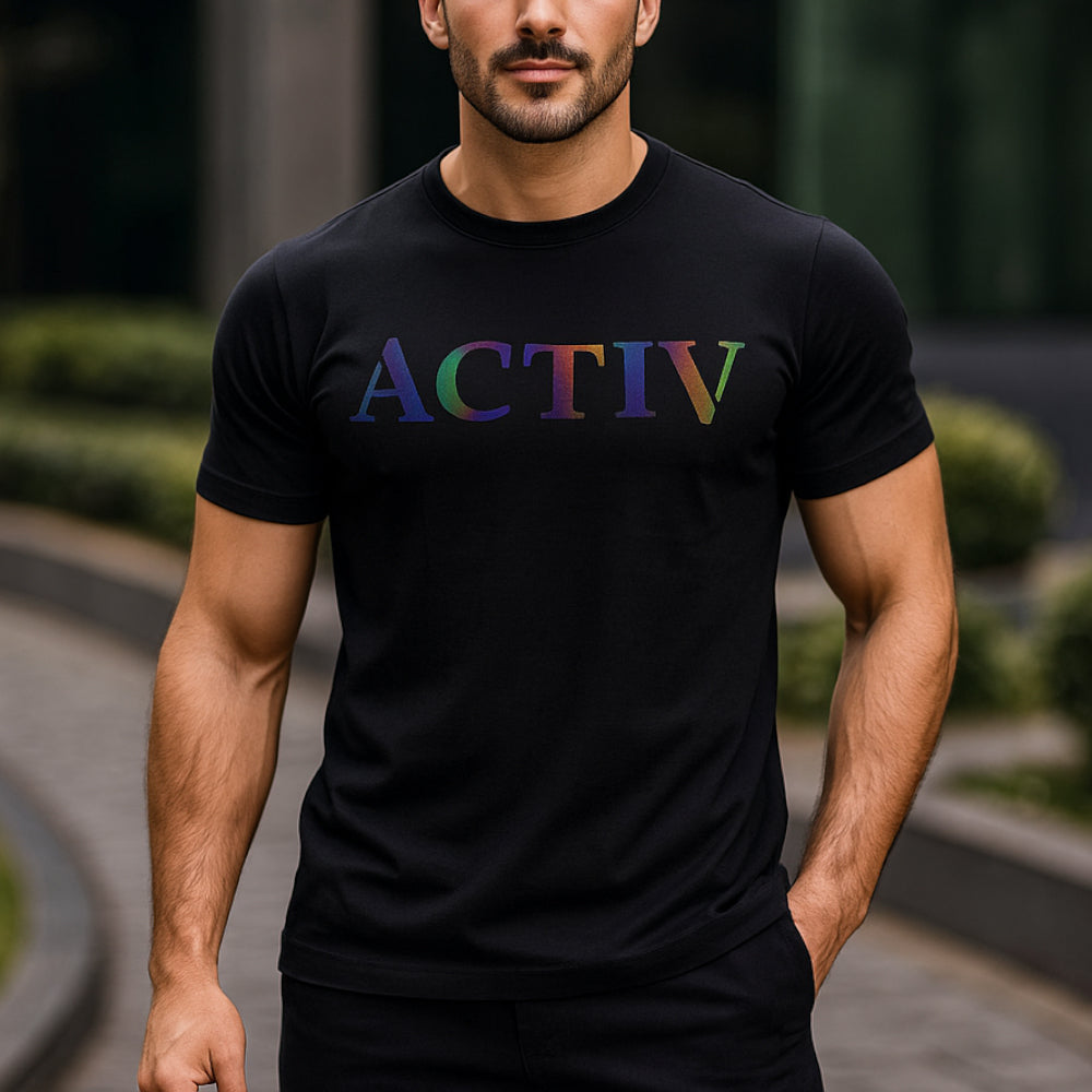 ACTIV PRINT R.NECK T-SHIRT - BLACK