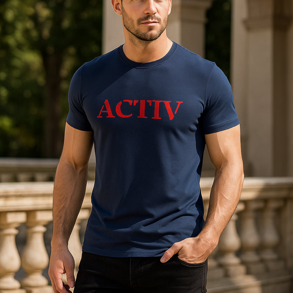 ACTIV PRINT R.NECK T-SHIRT - NAVY