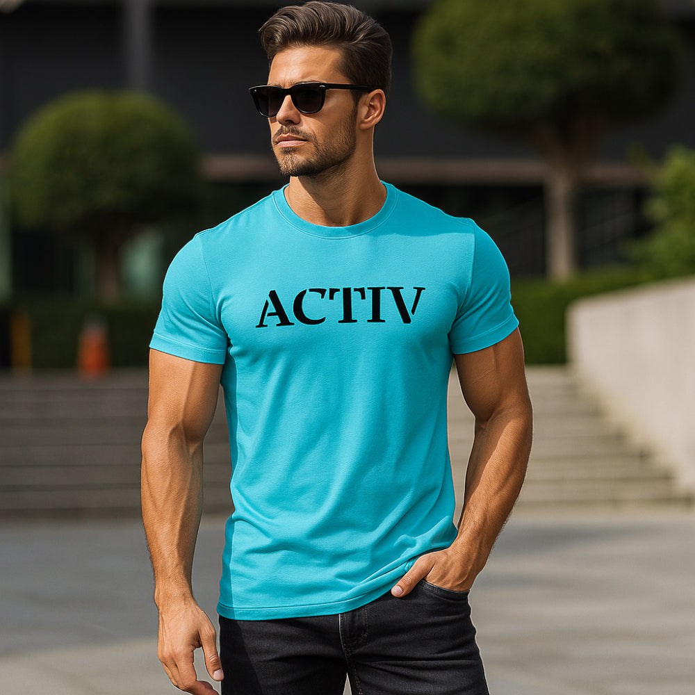 ACTIV PRINT R.NECK T-SHIRT - TURQUOIS