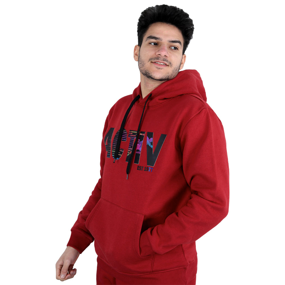 ACTIV PRINT HOODIE SWEATSHIRT - BURGUNDY