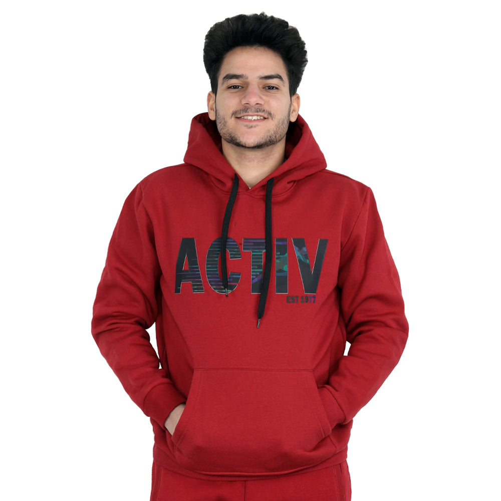 ACTIV PRINT HOODIE SWEATSHIRT - BURGUNDY