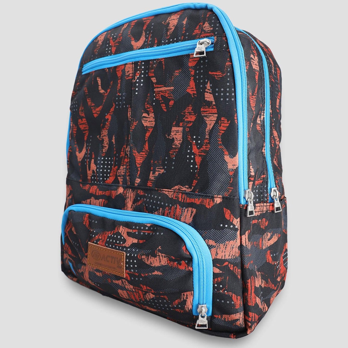 Activ Black & Orange Shades Patterned With Zipper Backpack (6545020420296)
