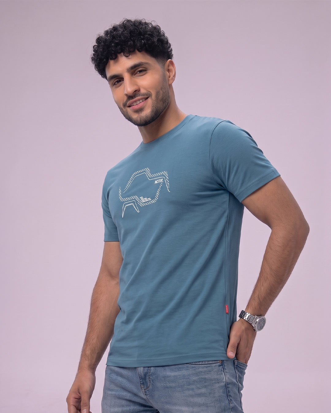 ACTIV PRINT R.NECK T-SHIRT - INDIGO