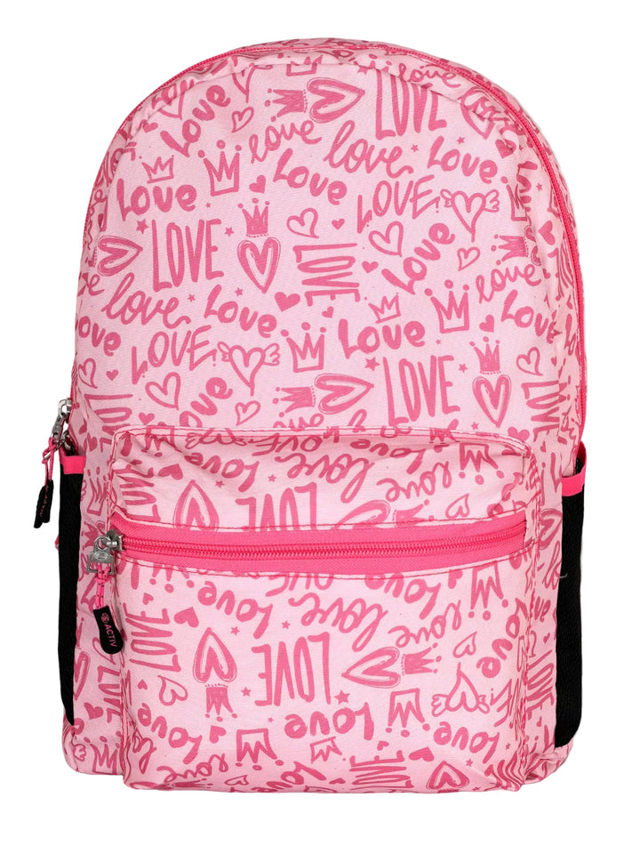 "Love" Typography & Hearts All-Over Print Casual, School, and Laptop Backpack
