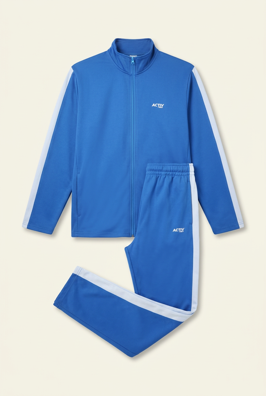 Men's Royal Blue and Light Grey Full-Zip Tracksuit Set