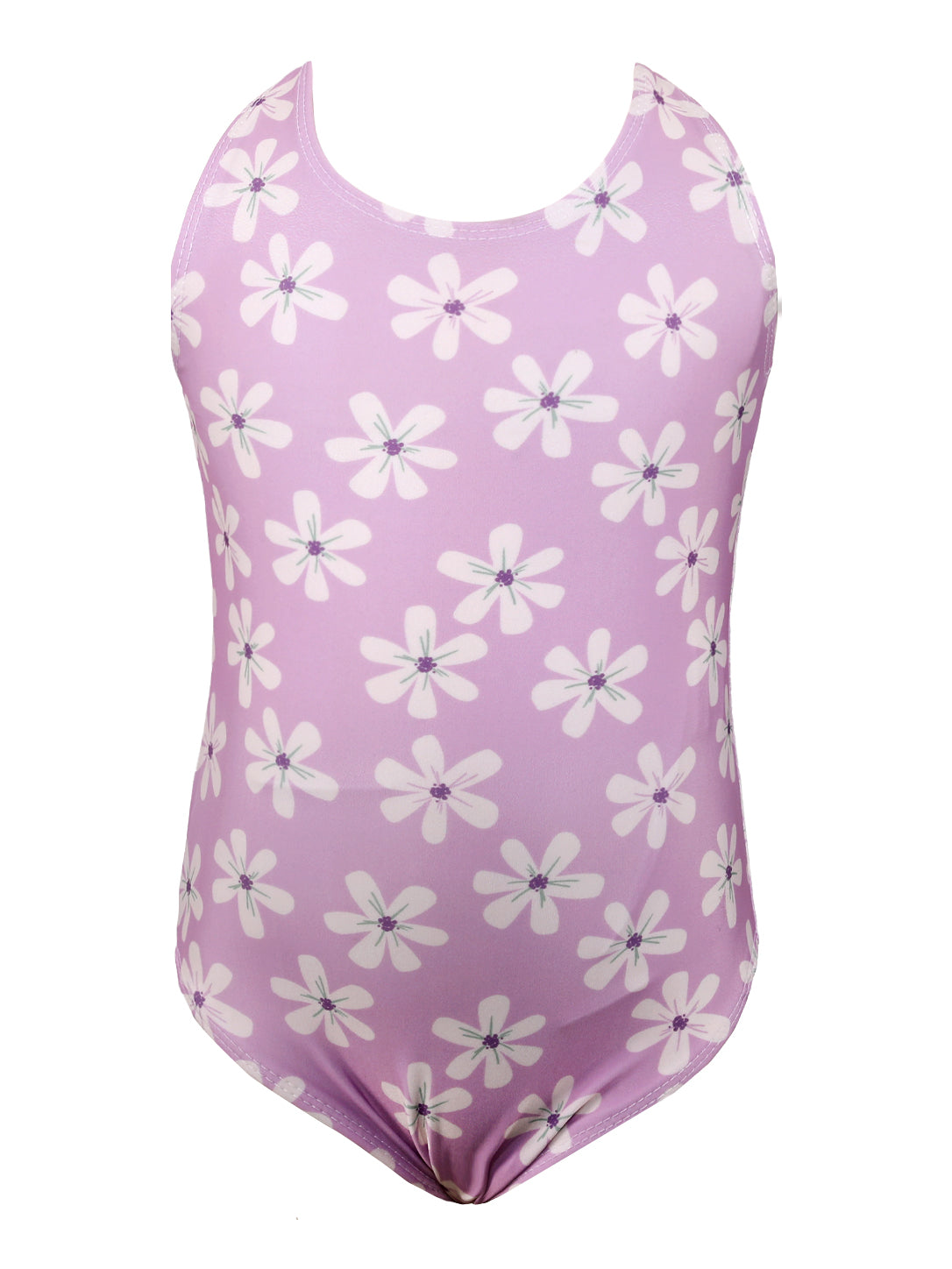 Purple Daisy Print One-Piece Swimsuit