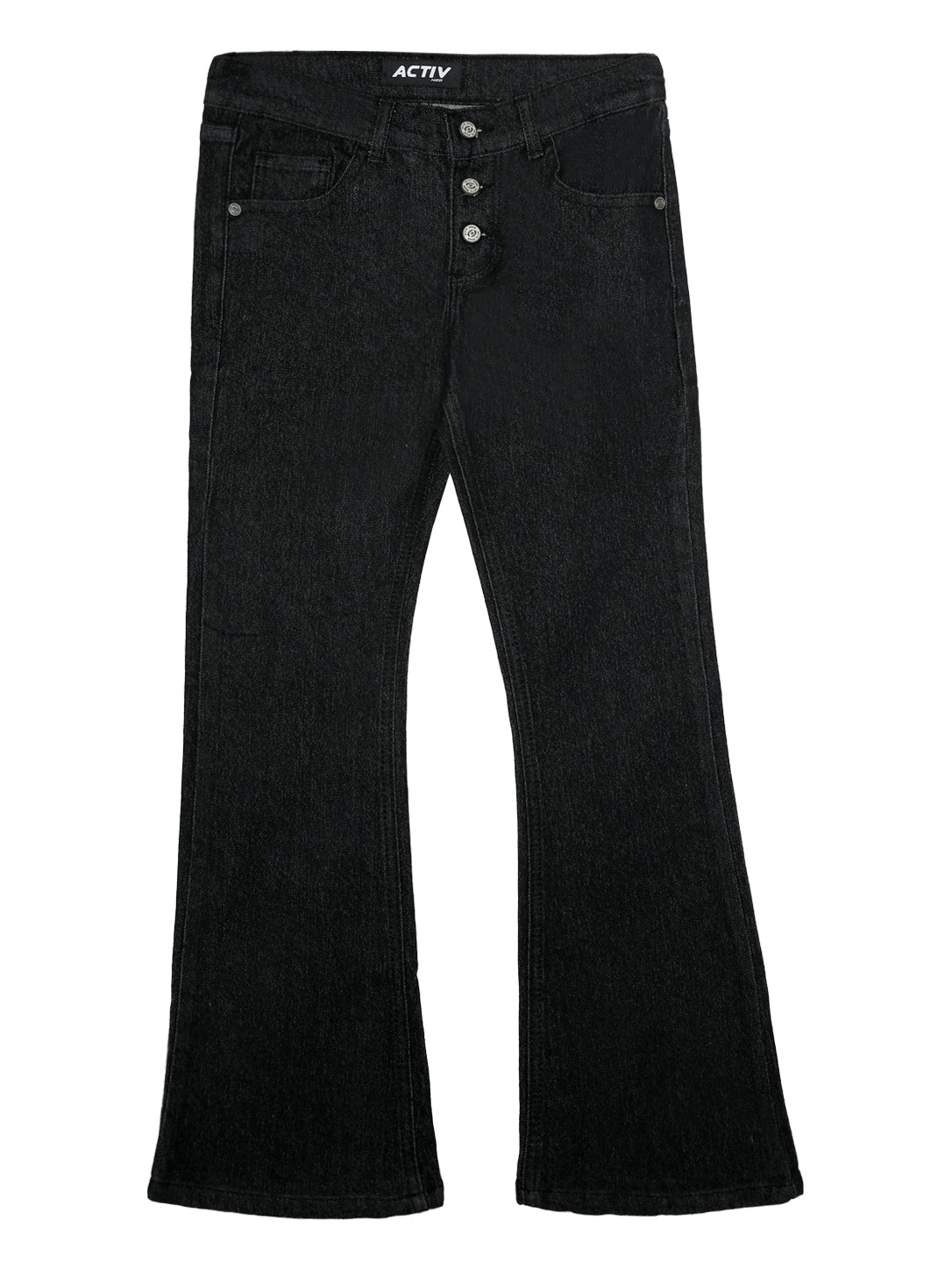 ACTIV Black Denim Flared Trousers with Multi-Button Closure