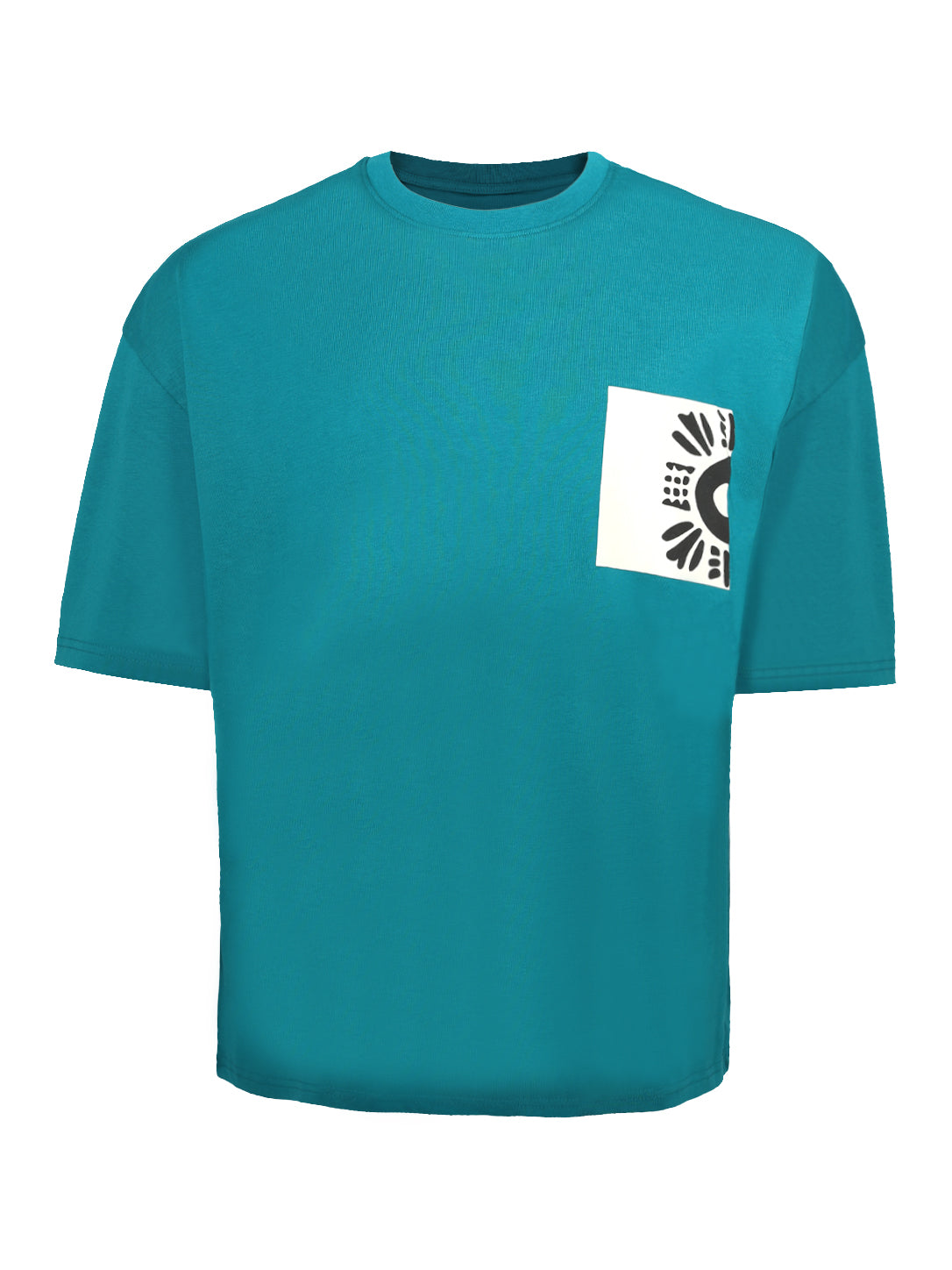 Men's Teal Blue Abstract Graphic Patch Oversized T-Shirt