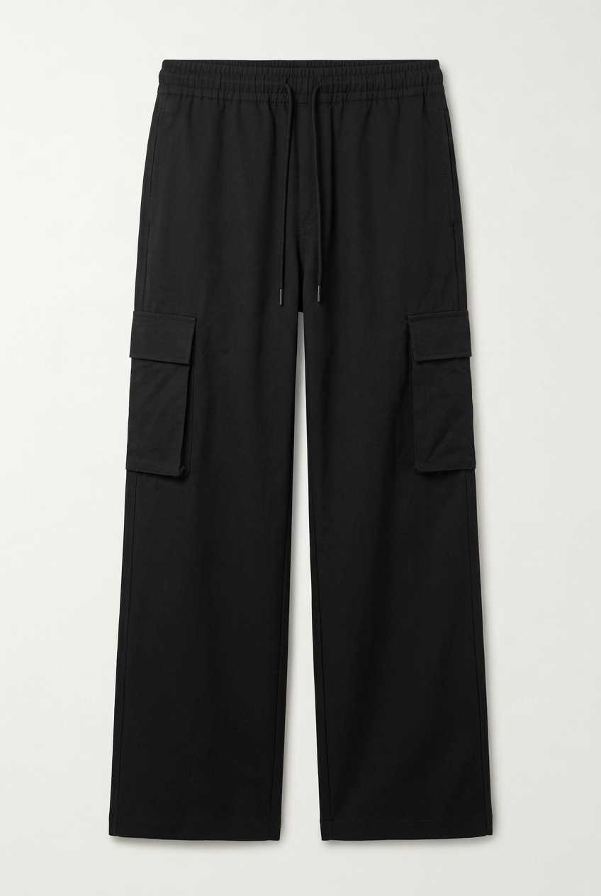 Men's Black Loose-Fit Cargo Pants – Elastic Drawstring Waist Trousers