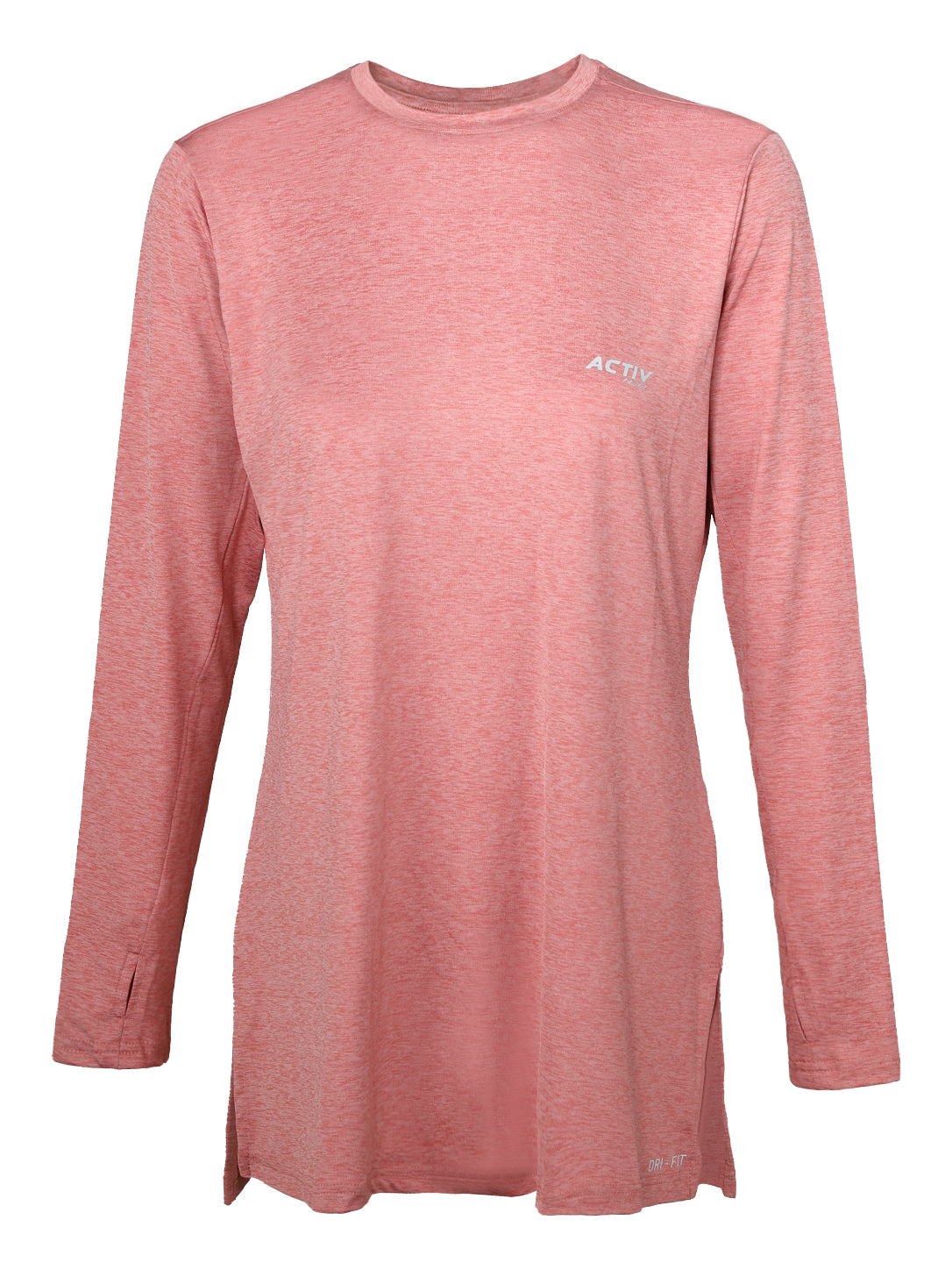 ACTIV Women's Long-Sleeve Heathered Performance Top with Thumbholes – Dusty Rose / Pink