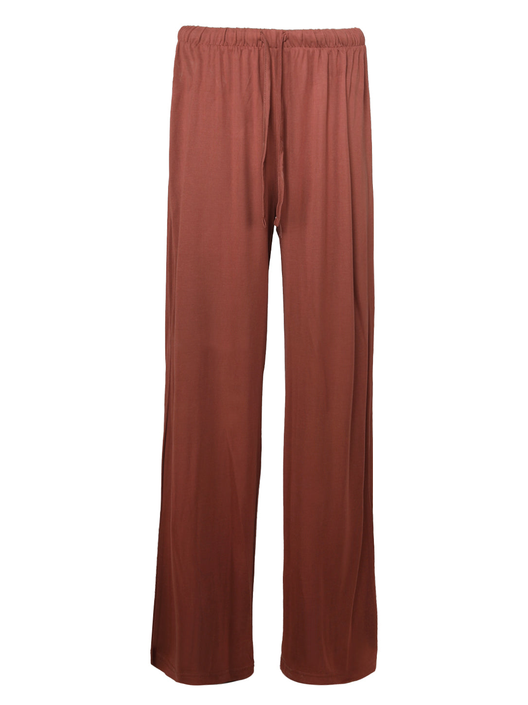 Women's Rust Brown Wide-Leg Lounge Pants – Elastic Drawstring Waist Sleepwear Trousers