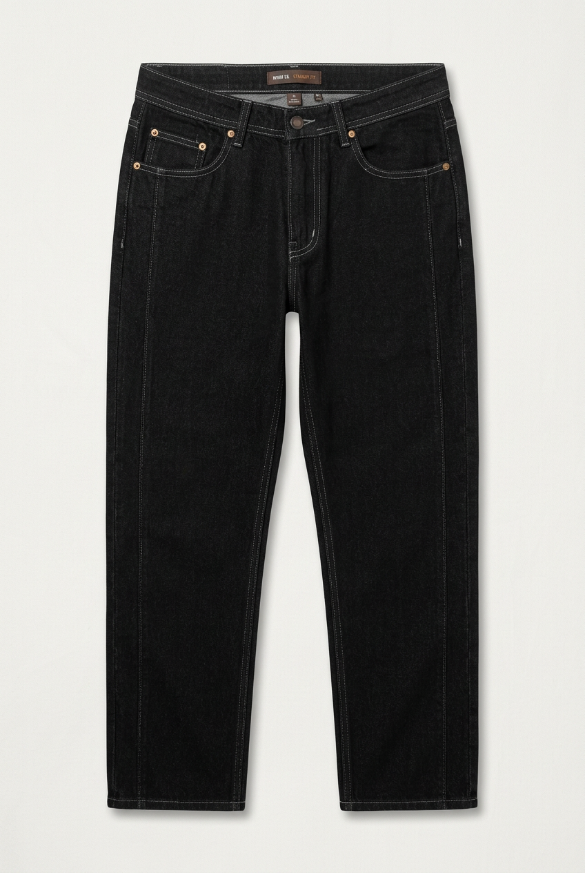 Men's Black Straight-Fit Denim Jeans – Classic 5-Pocket Trousers