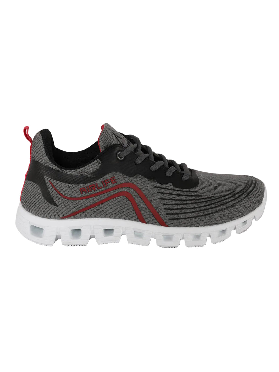Airlife Men's Grey & Red Mesh Athletic Running Shoes