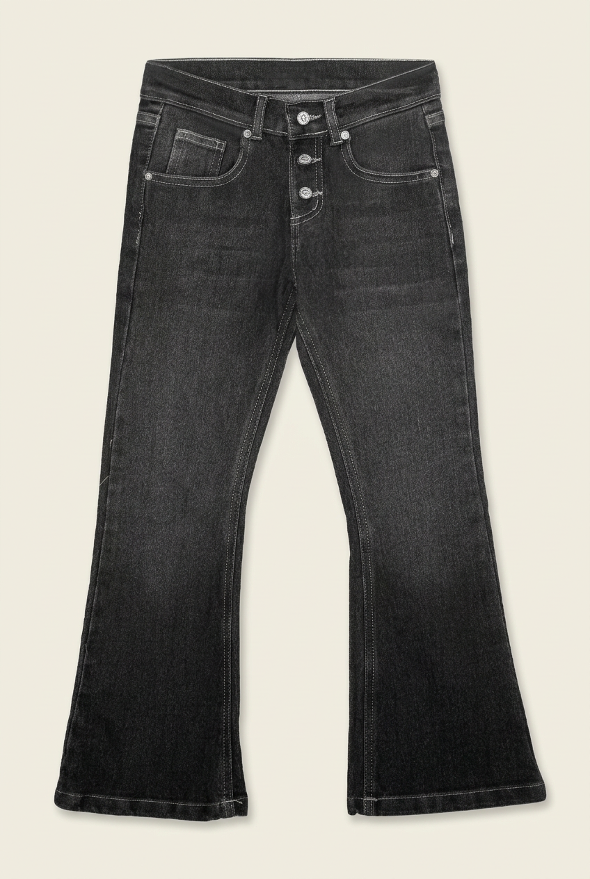ACTIV High-Waist Washed Black/Charcoal Flared Denim Trousers