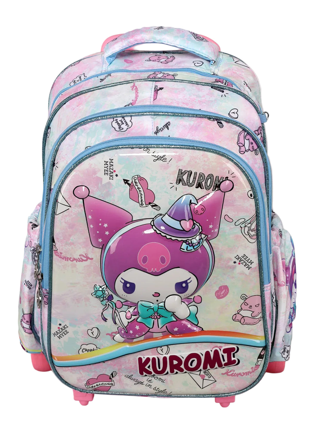 3-Piece Kuromi School Bag Set – Wheeled Backpack, Crossbody Lunch Bag, and Pencil