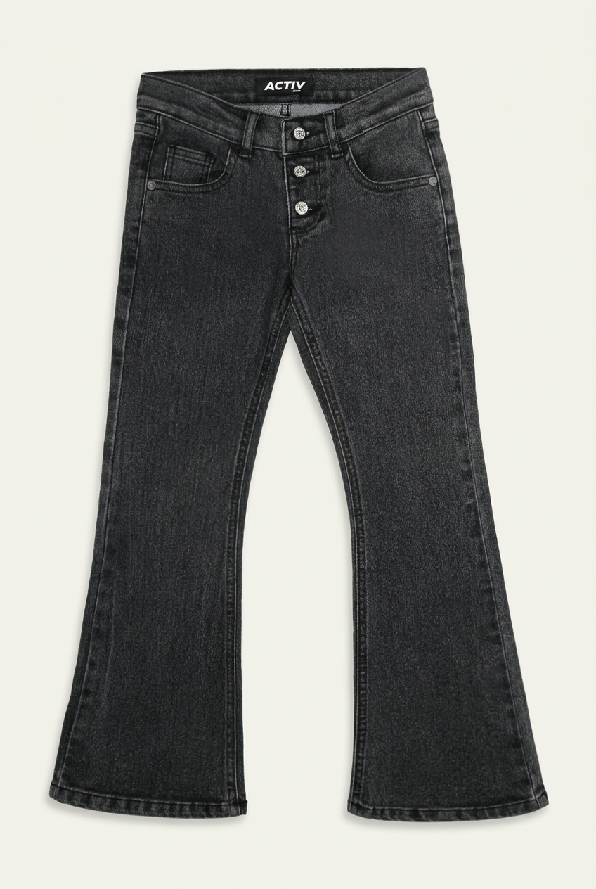 ACTIV High-Waist Washed Black Flared Denim Trousers