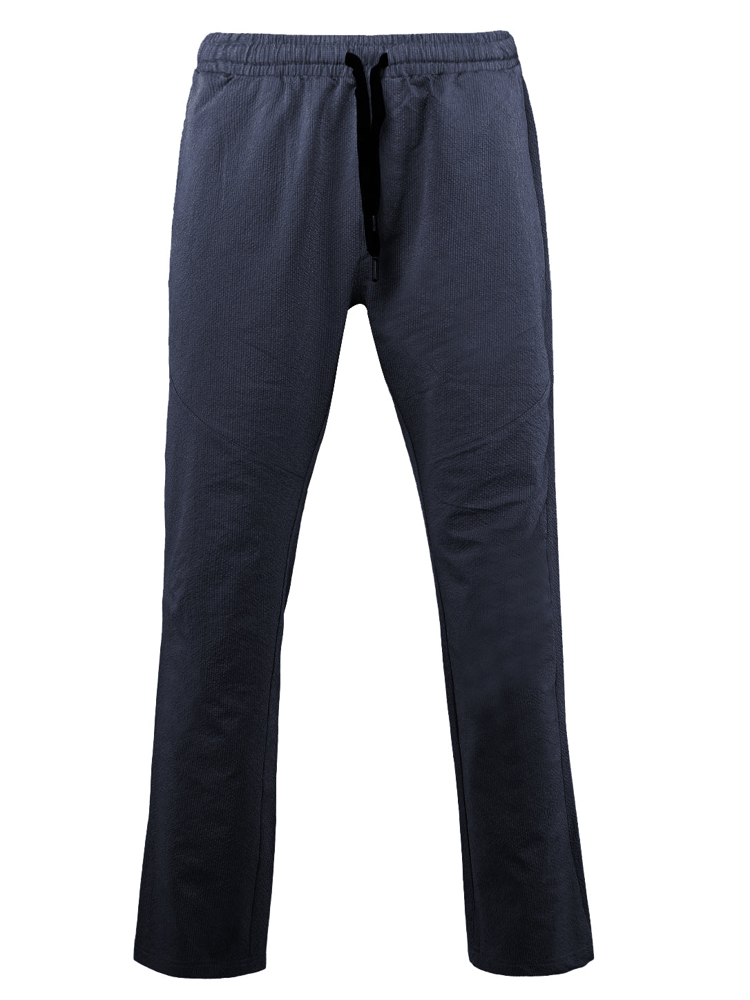 Men's Elastic Waist Casual Pants – Navy Blue Drawstring Textured Trousers