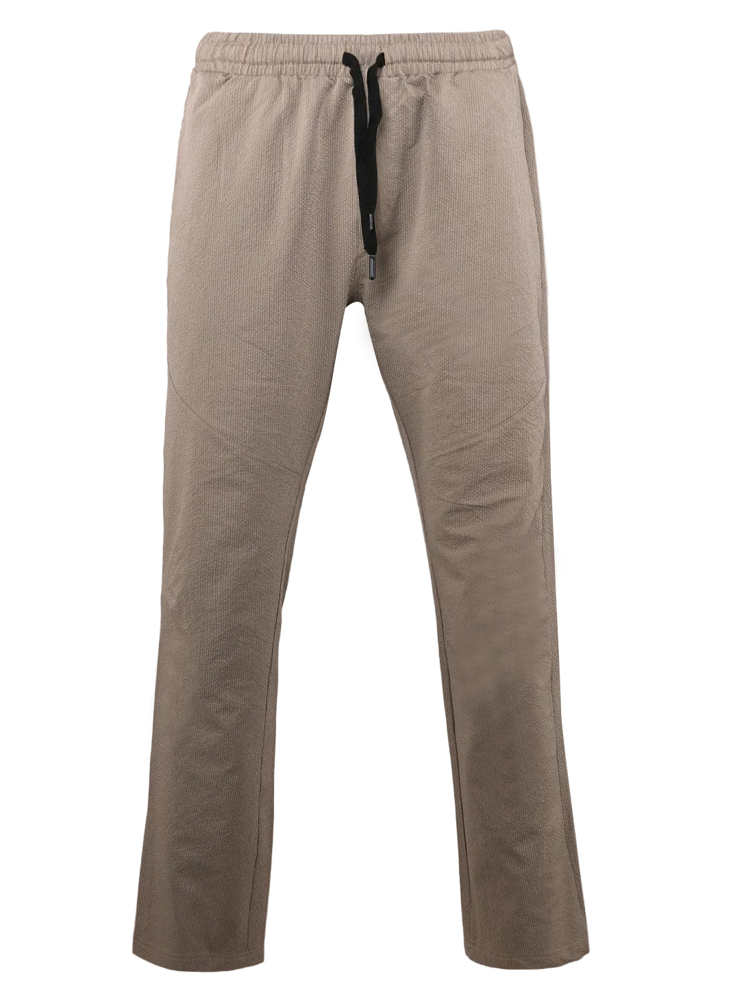 Men's Elastic Waist Casual Pants – Beige Drawstring Textured Trousers