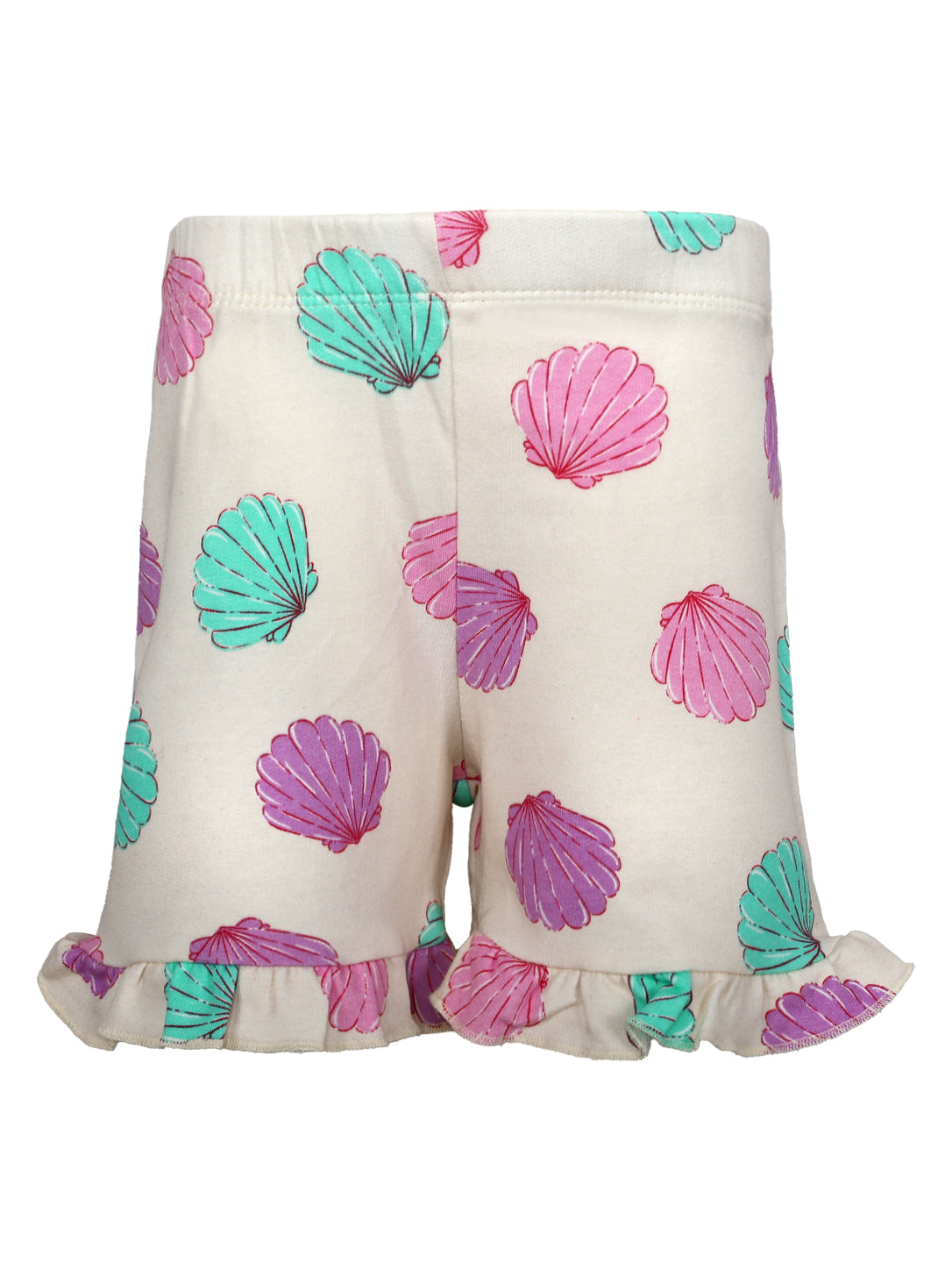 Girls' Seashell Print Ruffle Hem Shorts – Soft Off-White Cotton Summer Shorts
