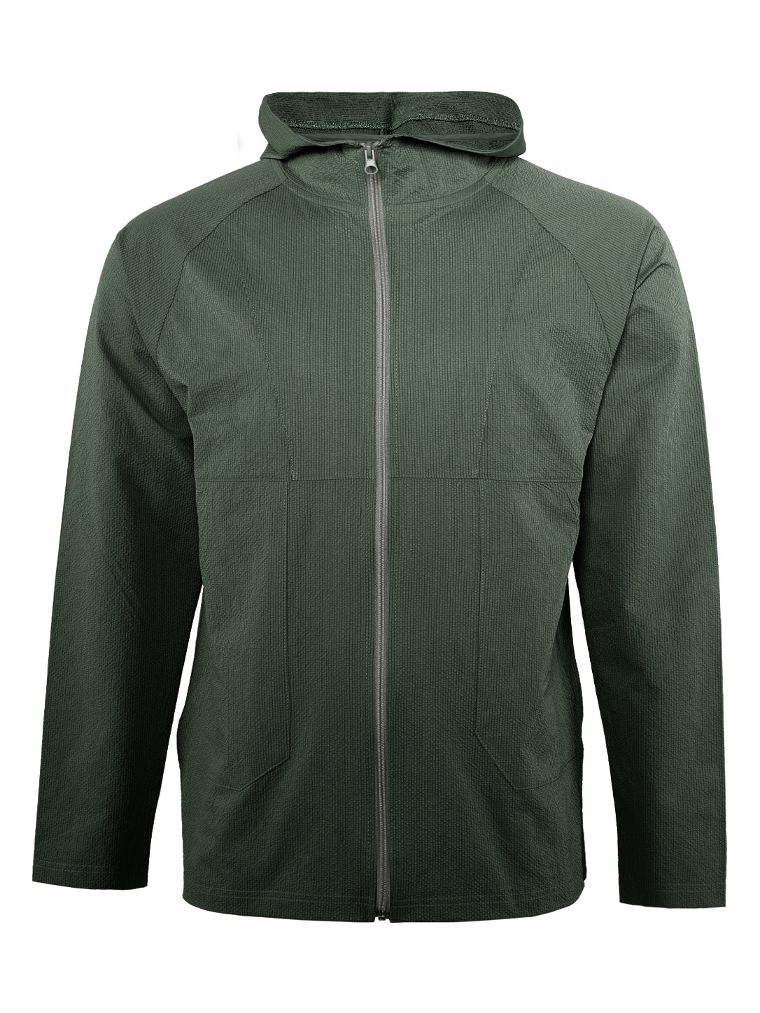 Men's Dark Olive Green Textured Full-Zip Hooded Jacket