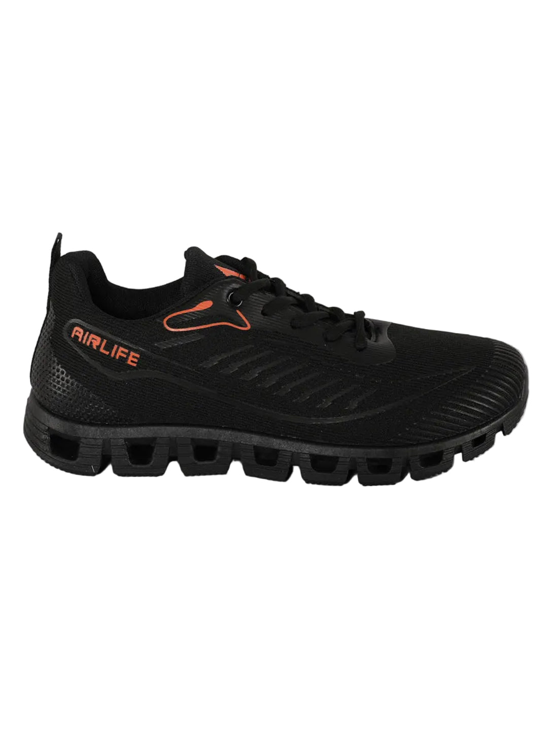 Airlife Men's All-Black & Orange Mesh Athletic Running Shoes