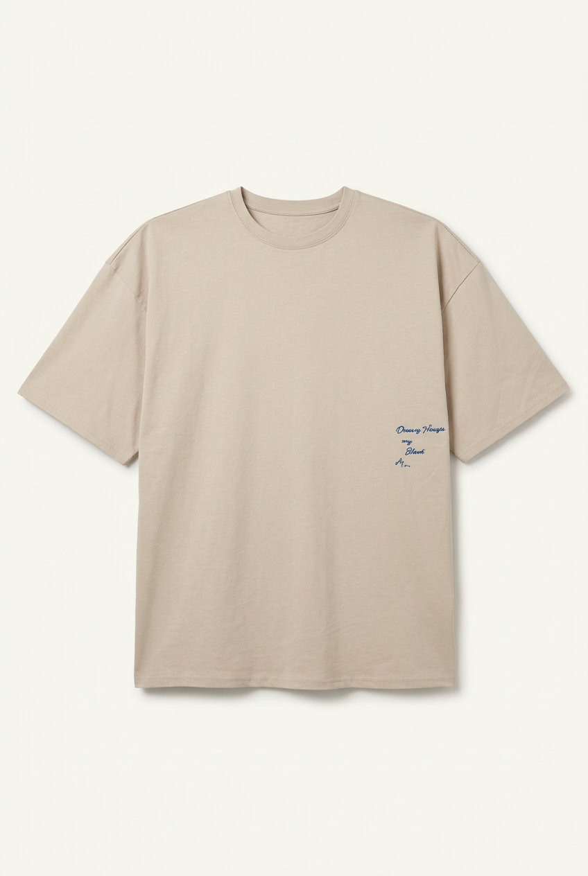 Men's Beige Oversized Script Detail T-Shirt