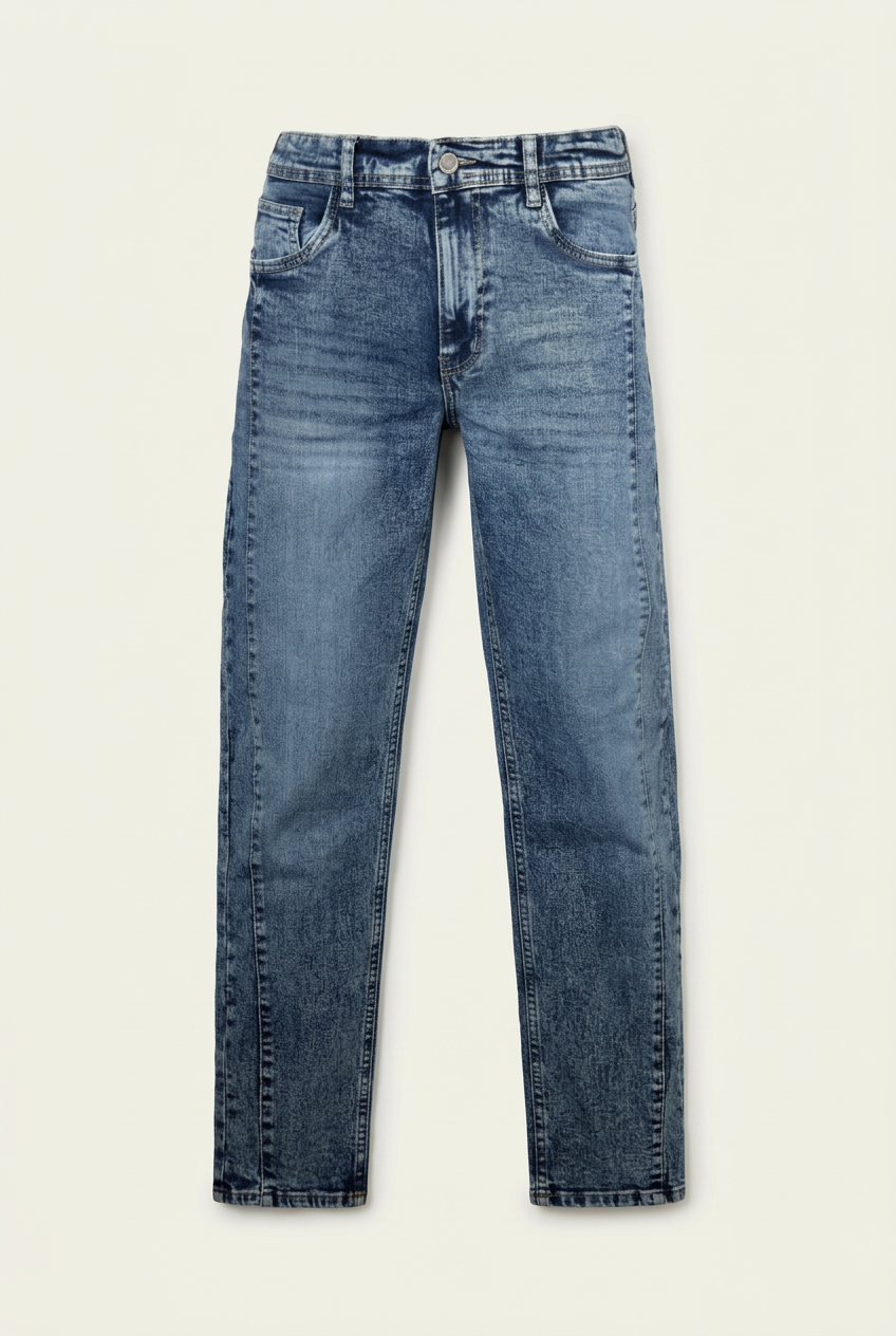 Men's Medium Wash Blue Straight-Fit Jeans – Acid Wash Denim Trousers