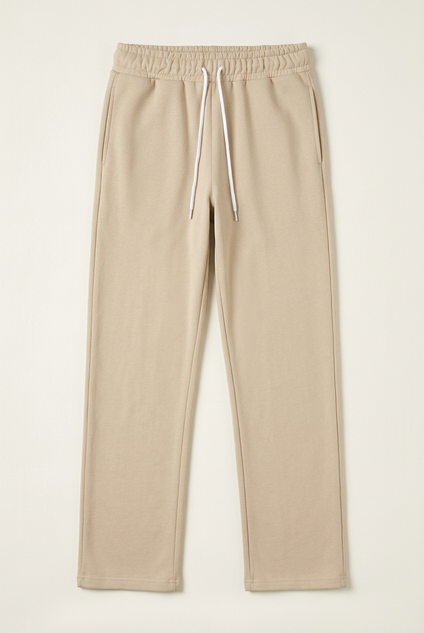 Men's Sand Beige Straight-Leg Track Pants – Elastic Drawstring Waist Athletic Sweatpants