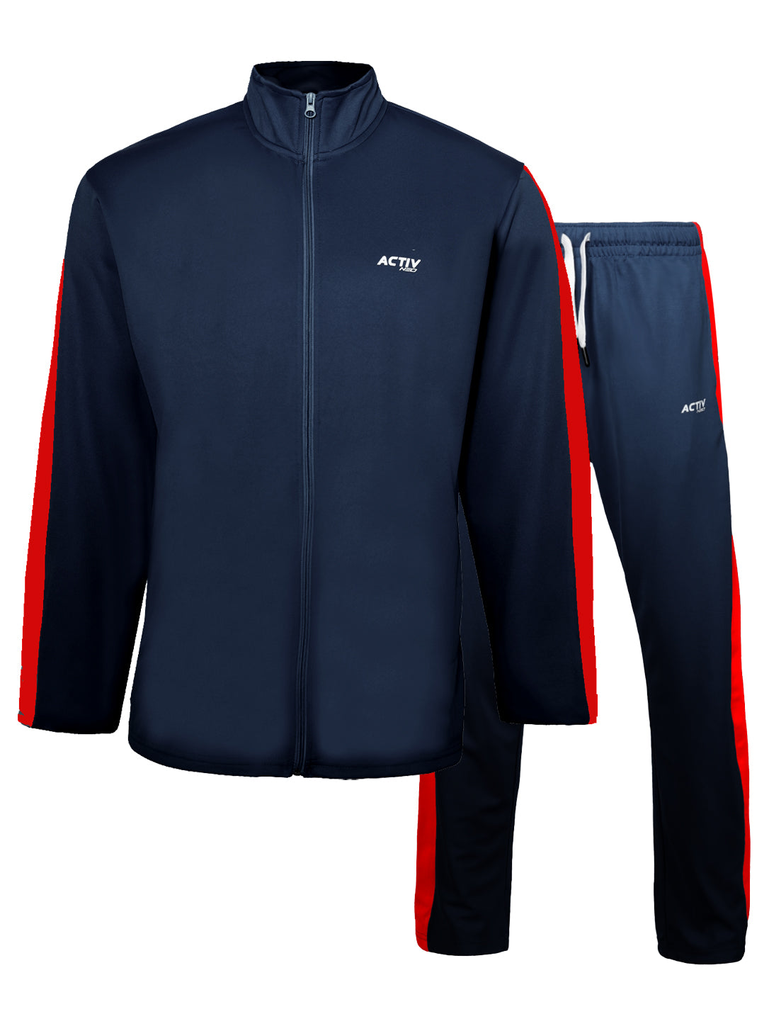 Men's Navy Blue and Red Full-Zip Tracksuit Set