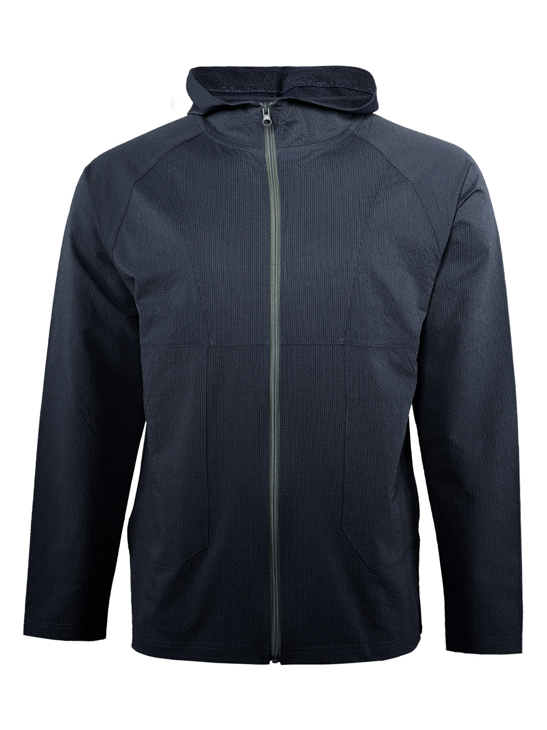 Men's Navy Blue Textured Full-Zip Hooded Jacket