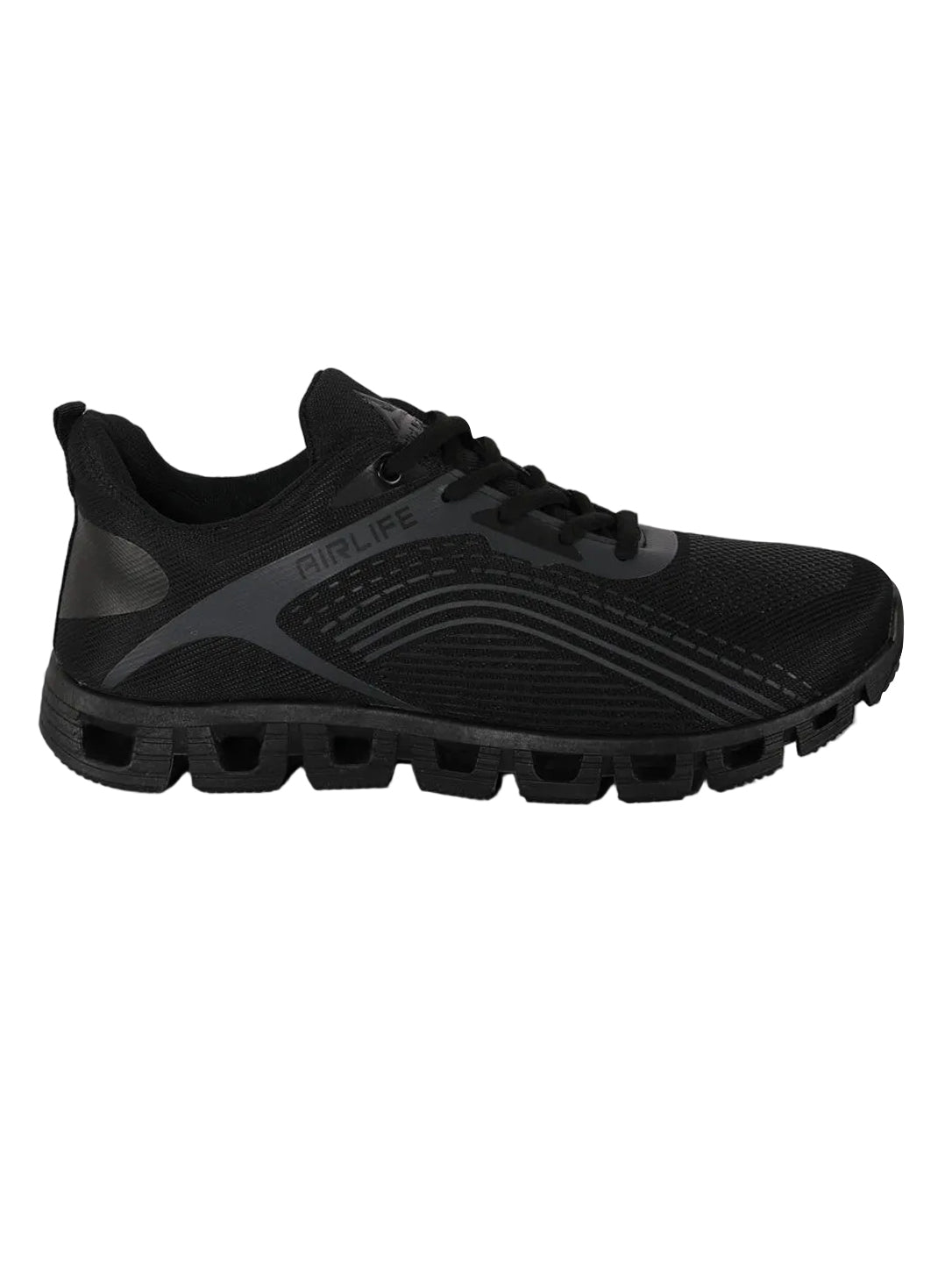 Men's All-Black Breathable Mesh Running Shoes with Hollow Cushioning Sole