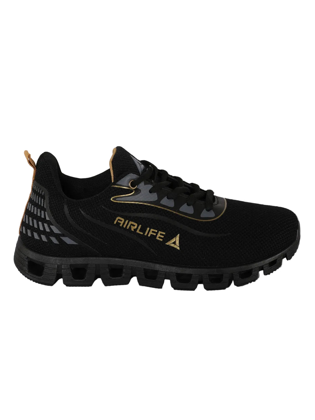 Men's Lightweight Mesh Running Shoes with Gold Branding & Hollow Sole
