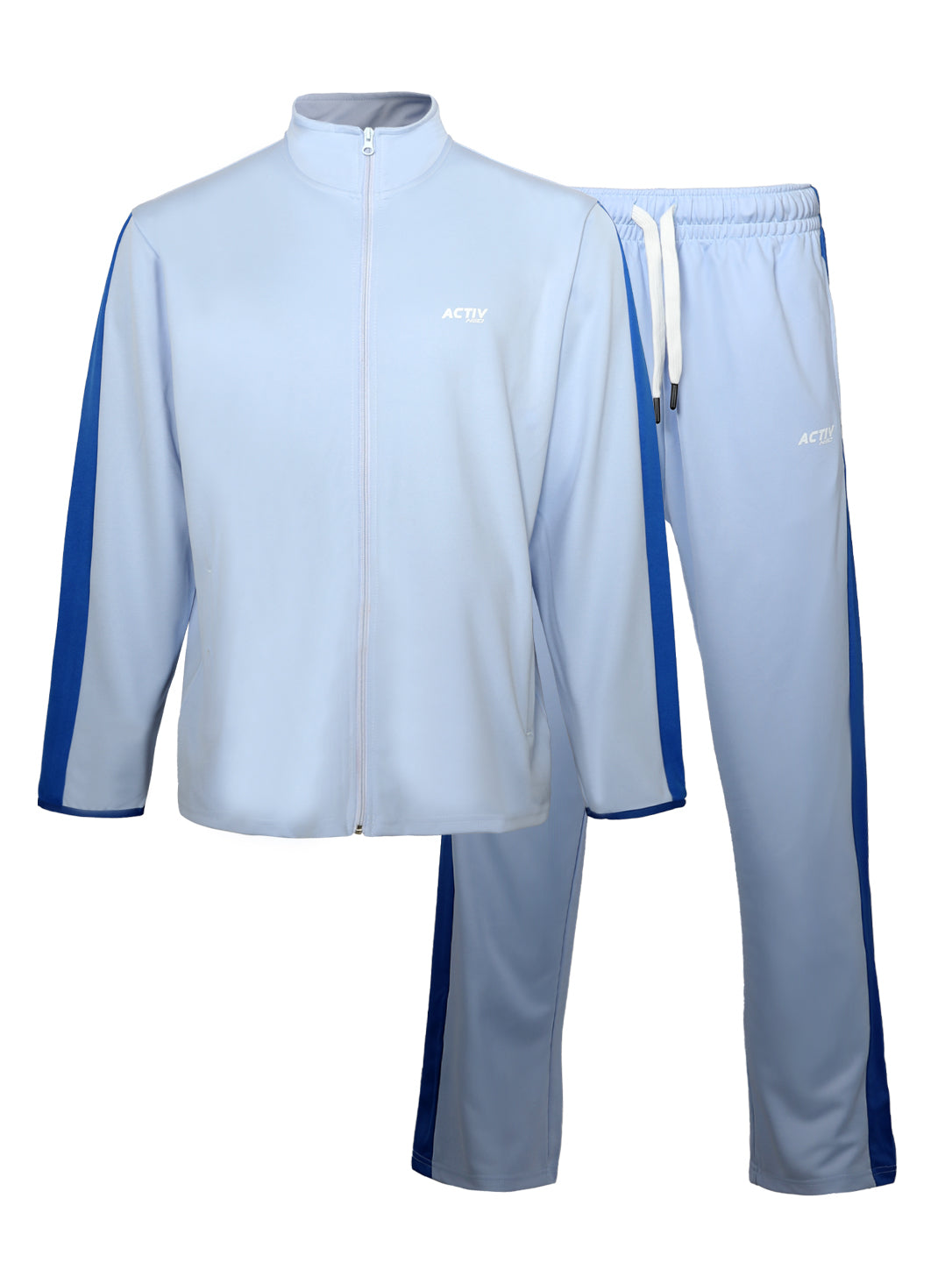 Men's Light Blue and Dark Blue Full-Zip Tracksuit Set