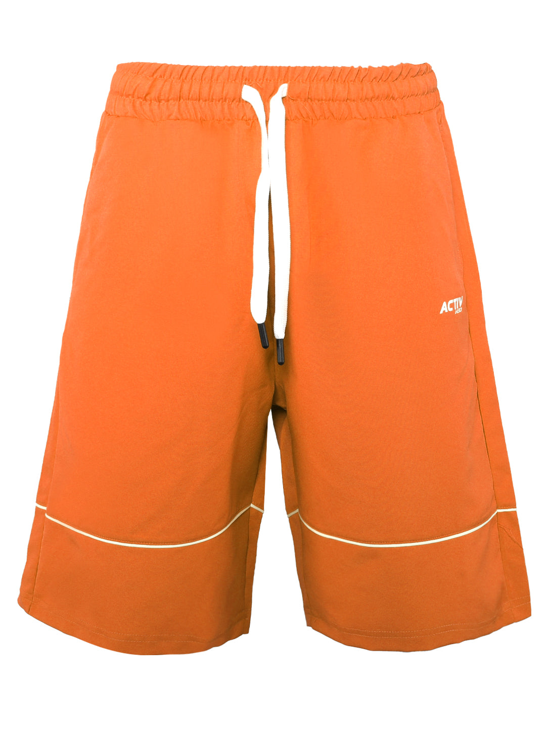 Men's Casual Athletic Drawstring Shorts – Orange Activewear Shorts with Piping Detail
