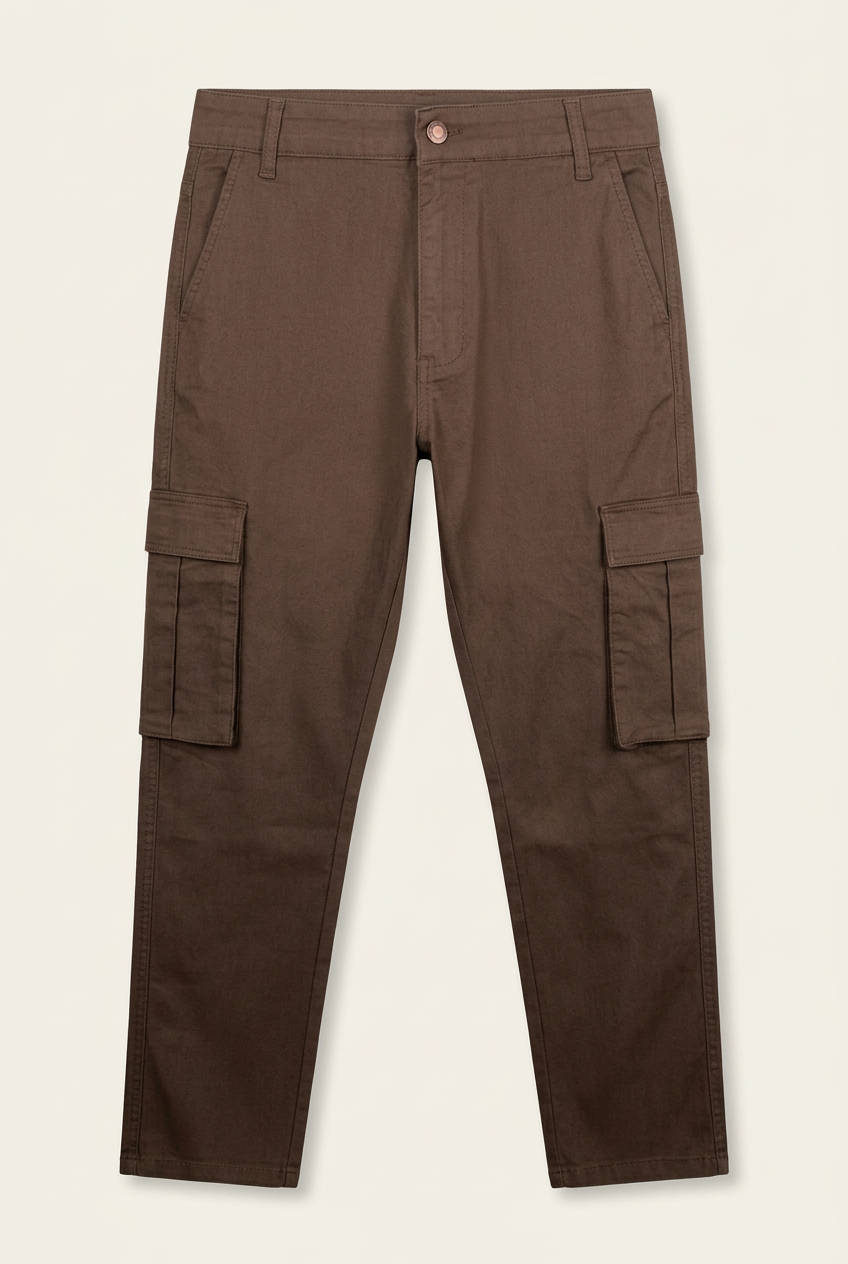 Men's Slim Fit Cargo Pants – Dark Brown Casual Utility Trousers