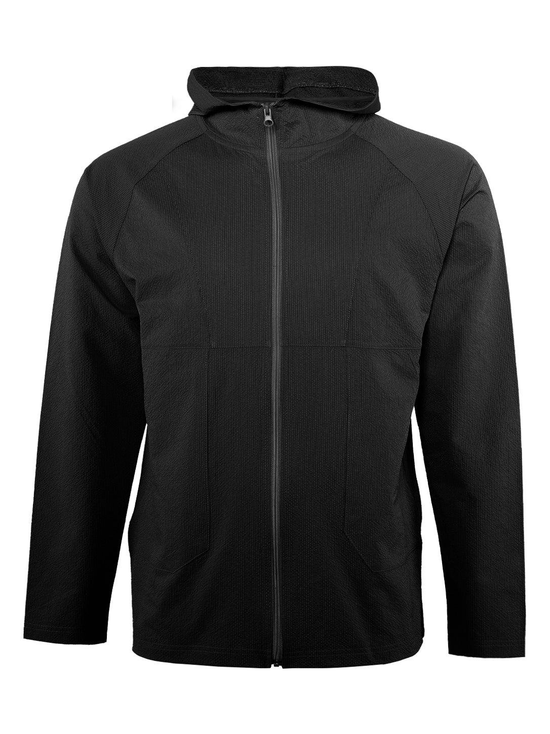 Men's Black Textured Full-Zip Hooded Jacket