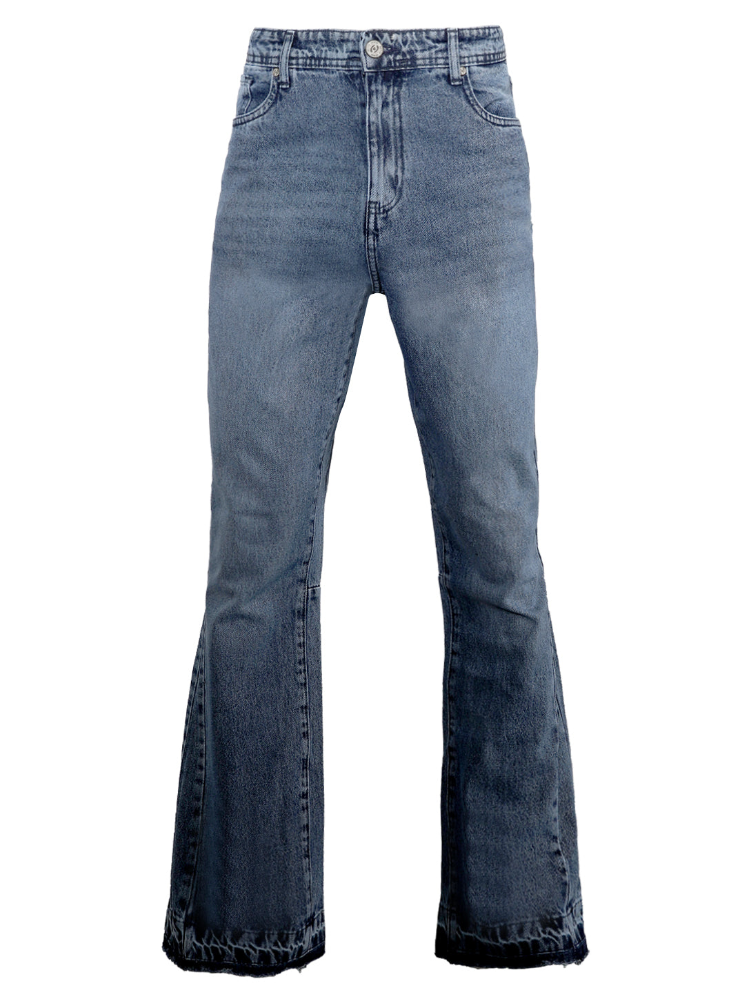 High-Waisted Faded Flare Jeans with Frayed Hem