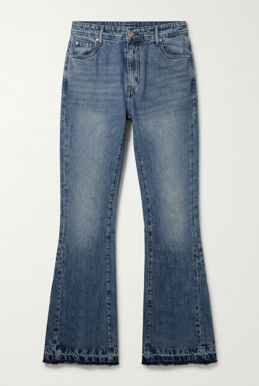 High-Waisted Faded Flare Jeans with Frayed Hem