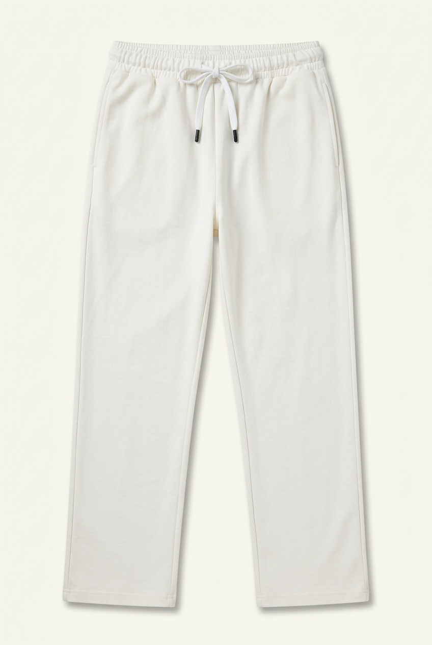 Men's Off-White Straight-Leg Track Pants – Elastic Drawstring Waist Athletic Sweatpants