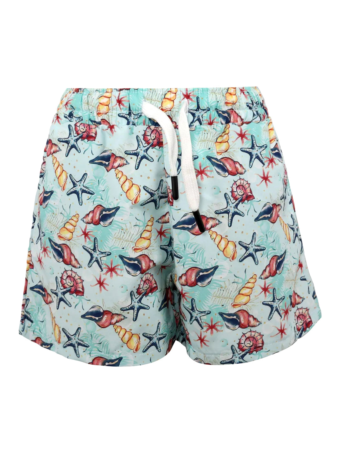 Boys' / Men's Seashell & Starfish Print Swim Trunks – Mint Green Ocean Drawstring Shorts