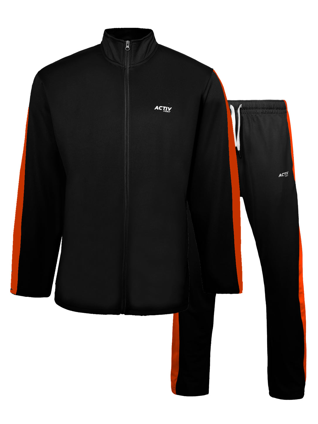 Men's Black and Orange Full-Zip Tracksuit Set