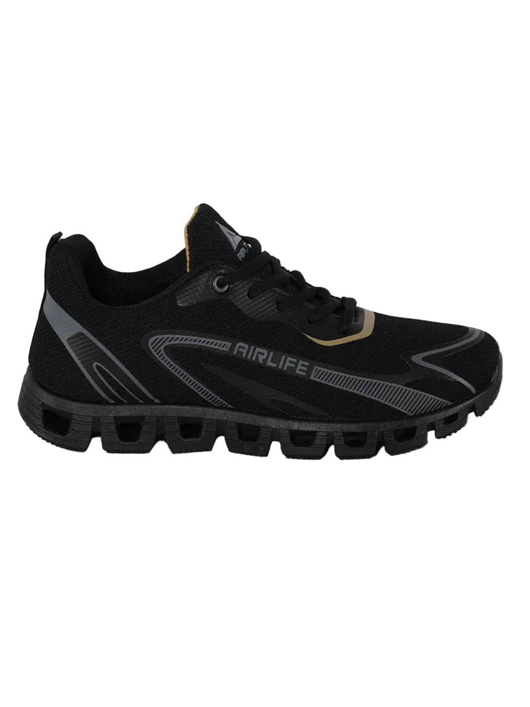 Men's Lightweight Mesh Running Shoes with Gold Accent & Cushioning Sole