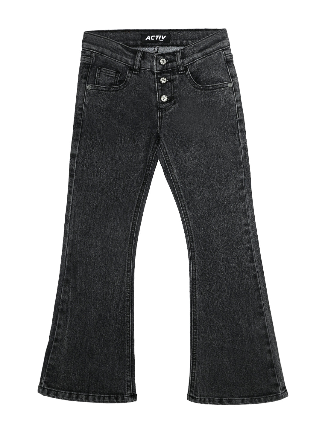 ACTIV High-Waist Washed Black Flared Denim Trousers