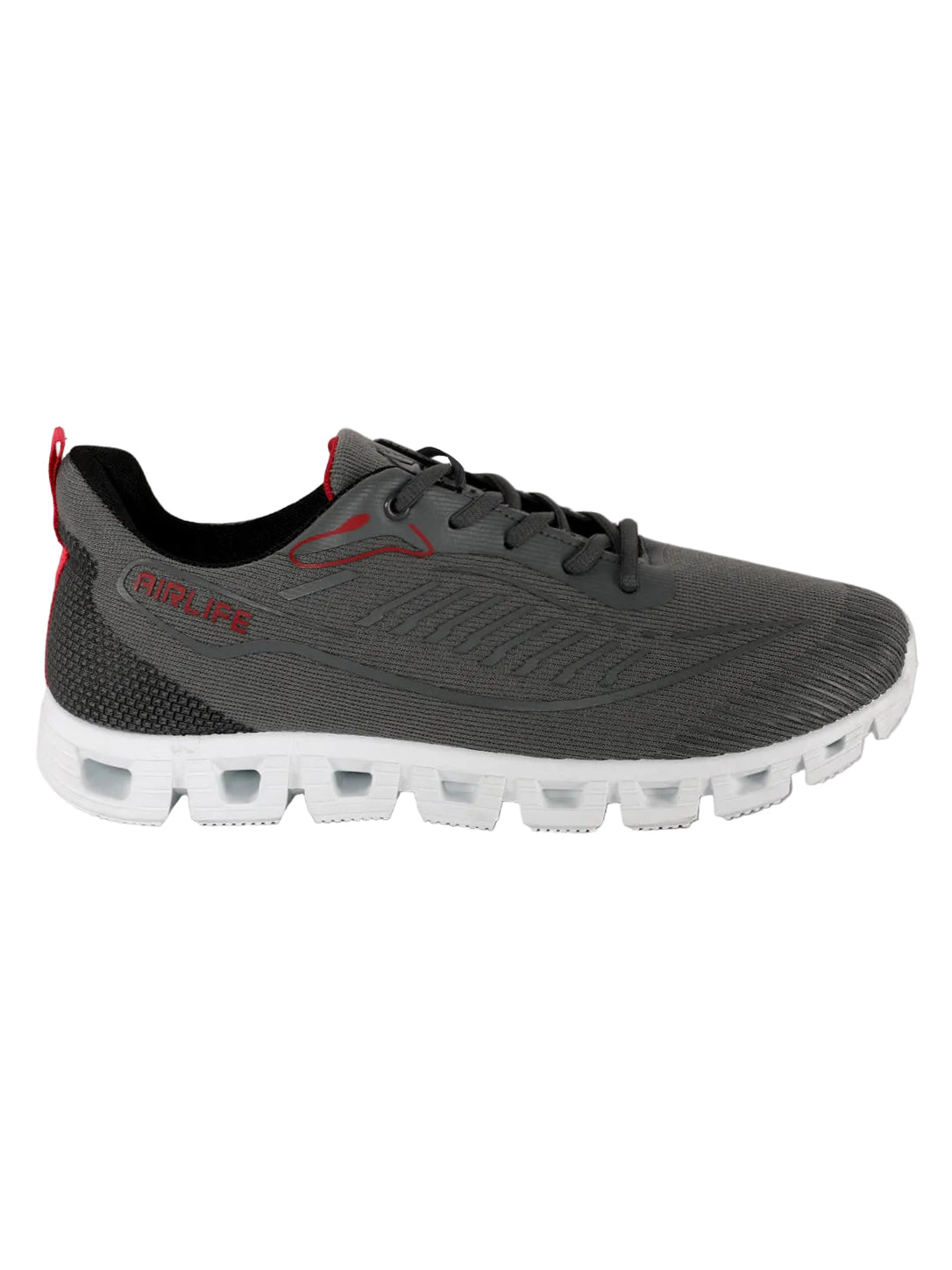 Airlife Men's Dark Grey & Red Mesh Athletic Running Shoes