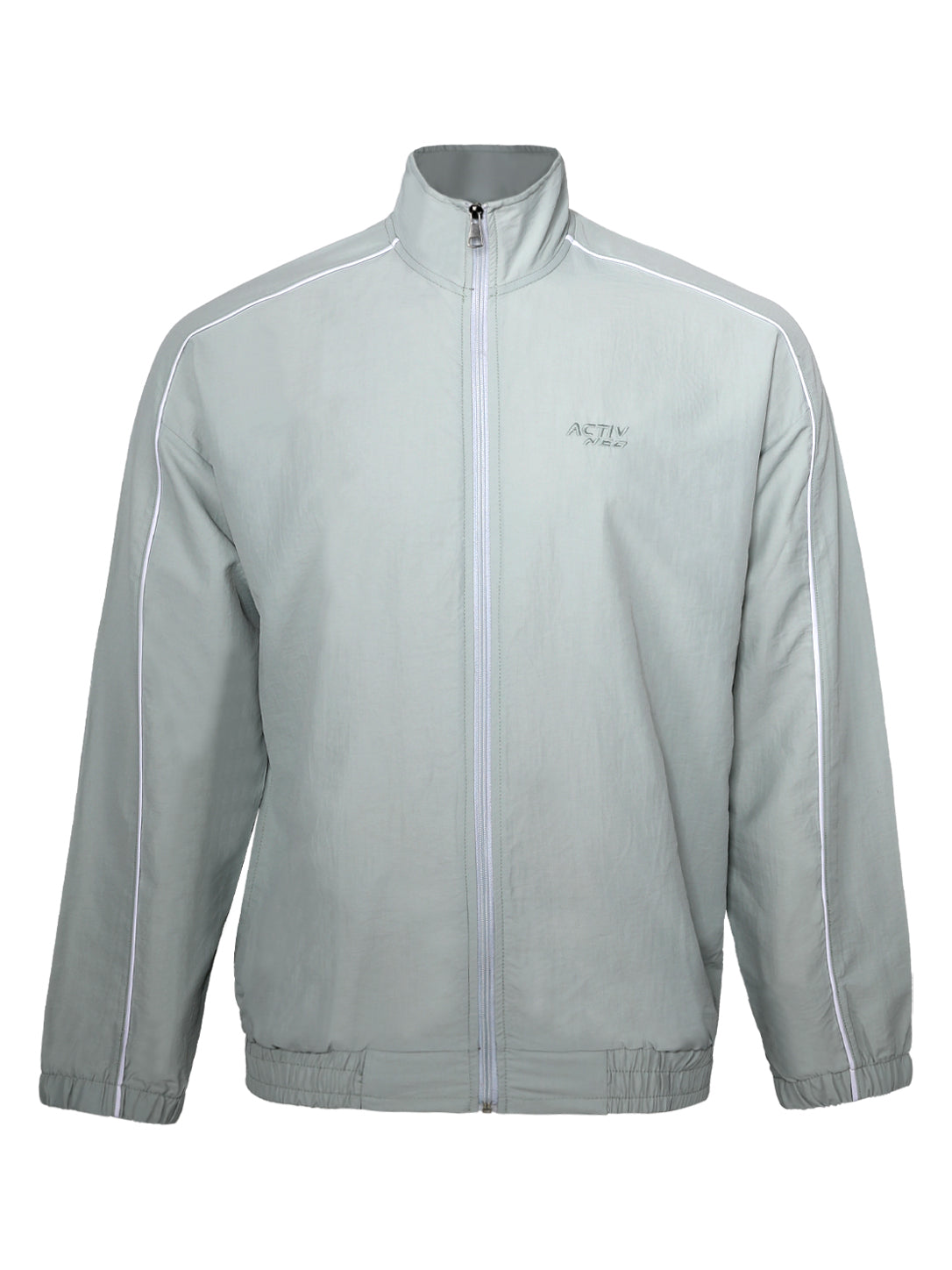 ACTIV NEO Men's Full-Zip Athletic Track Jacket with Contrast Piping – Light Grey / Sage